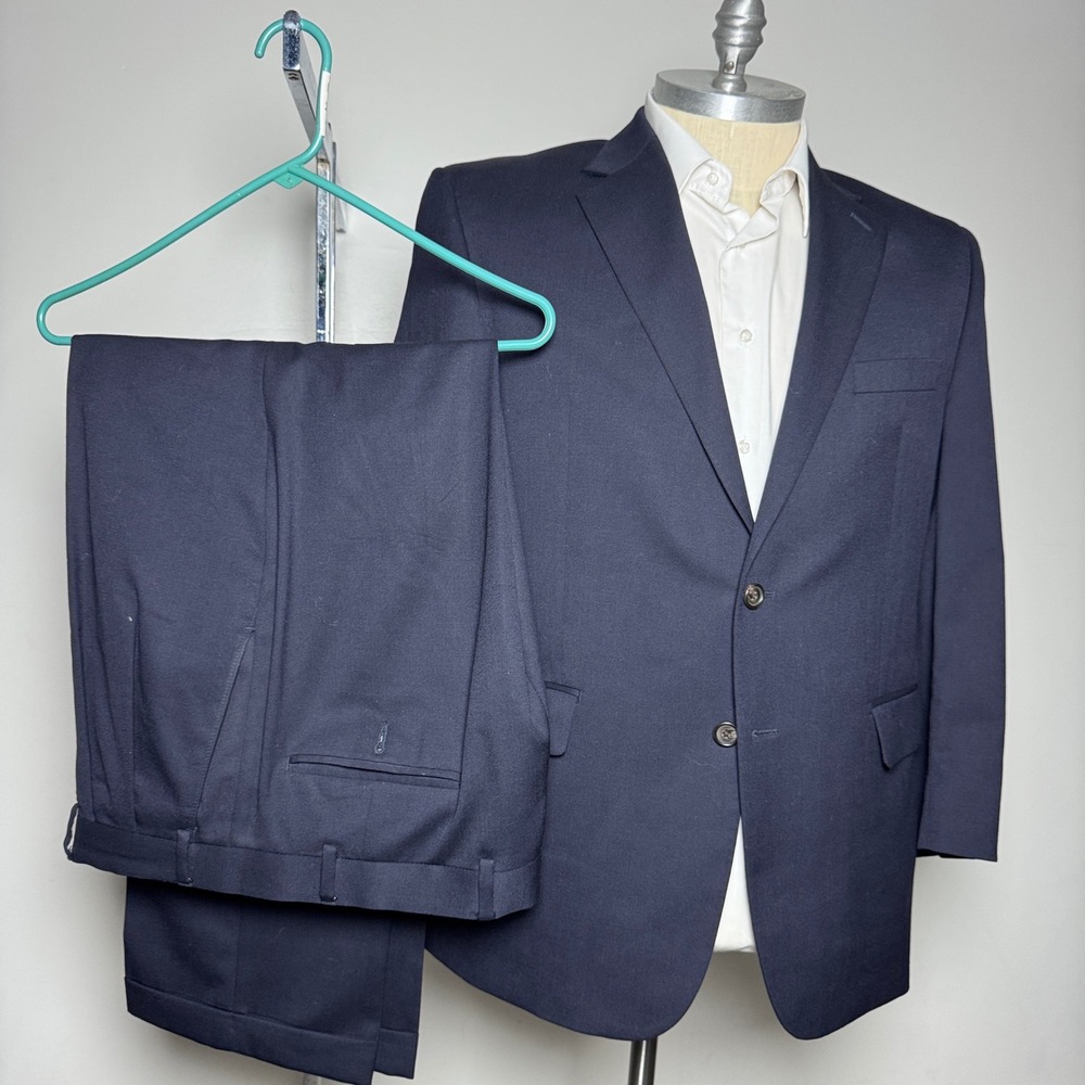 Lauren Ralph Lauren Suit Mens 44R 37W Navy Blue Solid Two Button Wool Business